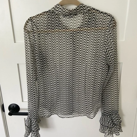 Parasuco Funky Black and White Striped Sheer Blouse - Picture 2 of 13